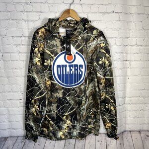 New NHL Oilers Camo Hoodie Mens Large Edmonton Hockey